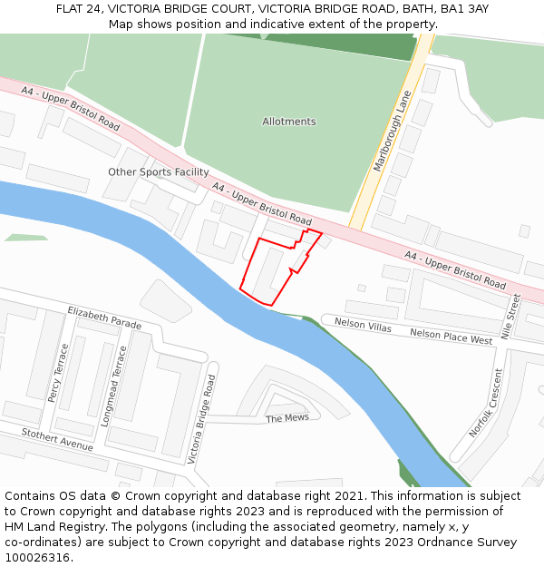 FLAT 24, VICTORIA BRIDGE COURT, VICTORIA BRIDGE ROAD, BATH, BA1 3AY: Location map and indicative extent of plot