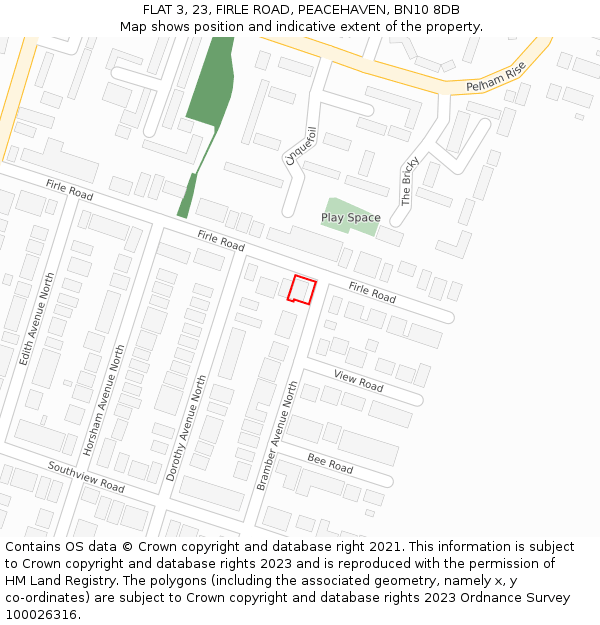 FLAT 3, 23, FIRLE ROAD, PEACEHAVEN, BN10 8DB: Location map and indicative extent of plot