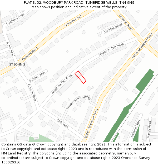 FLAT 3, 52, WOODBURY PARK ROAD, TUNBRIDGE WELLS, TN4 9NG: Location map and indicative extent of plot