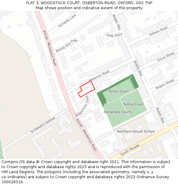 FLAT 3, WOODSTOCK COURT, OSBERTON ROAD, OXFORD, OX2 7NP: Location map and indicative extent of plot