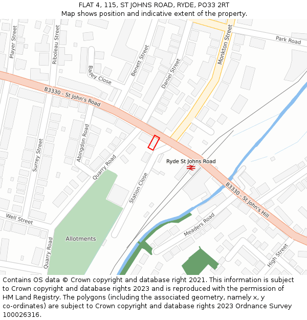 FLAT 4, 115, ST JOHNS ROAD, RYDE, PO33 2RT: Location map and indicative extent of plot