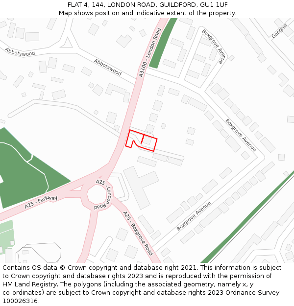 FLAT 4, 144, LONDON ROAD, GUILDFORD, GU1 1UF: Location map and indicative extent of plot