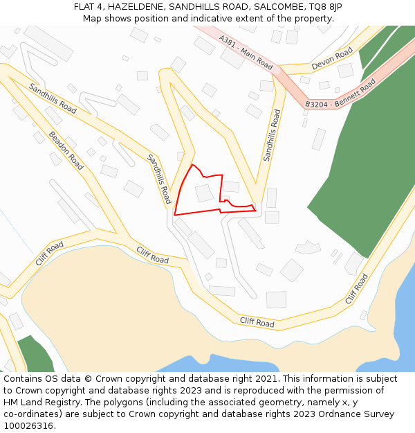 FLAT 4, HAZELDENE, SANDHILLS ROAD, SALCOMBE, TQ8 8JP: Location map and indicative extent of plot