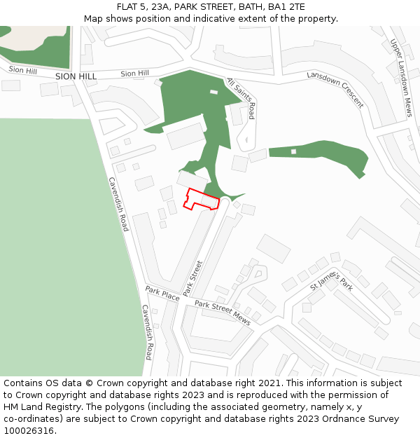 FLAT 5, 23A, PARK STREET, BATH, BA1 2TE: Location map and indicative extent of plot