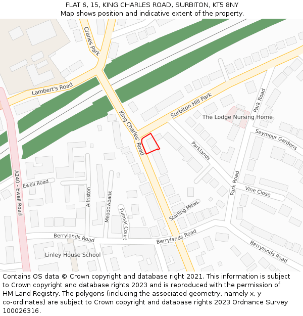 FLAT 6, 15, KING CHARLES ROAD, SURBITON, KT5 8NY: Location map and indicative extent of plot