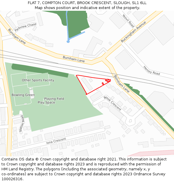 FLAT 7, COMPTON COURT, BROOK CRESCENT, SLOUGH, SL1 6LL: Location map and indicative extent of plot