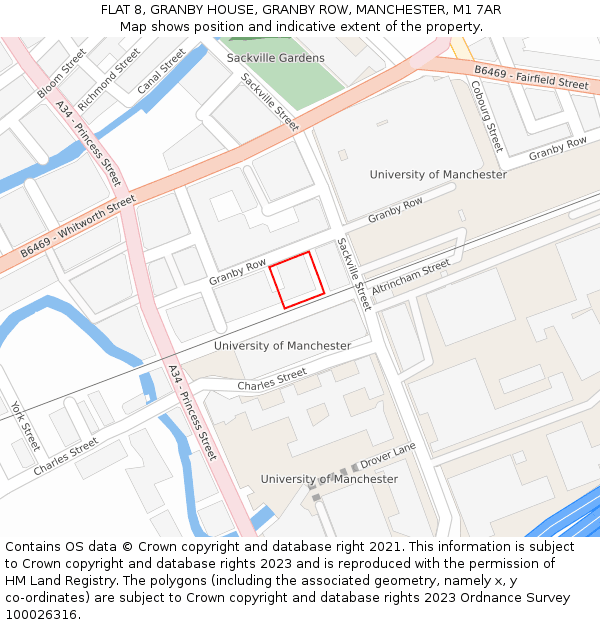 FLAT 8, GRANBY HOUSE, GRANBY ROW, MANCHESTER, M1 7AR: Location map and indicative extent of plot