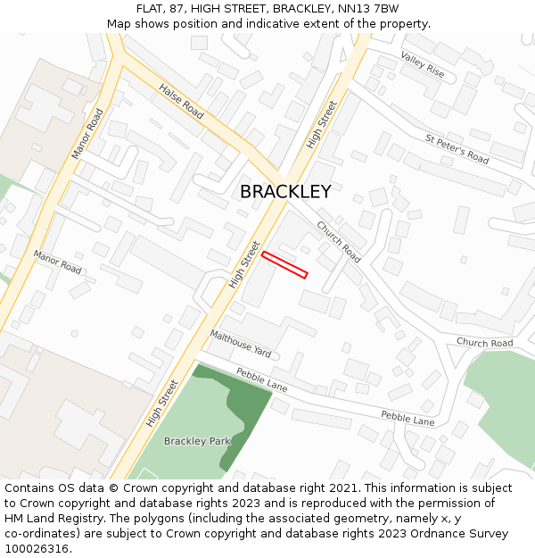 FLAT, 87, HIGH STREET, BRACKLEY, NN13 7BW: Location map and indicative extent of plot