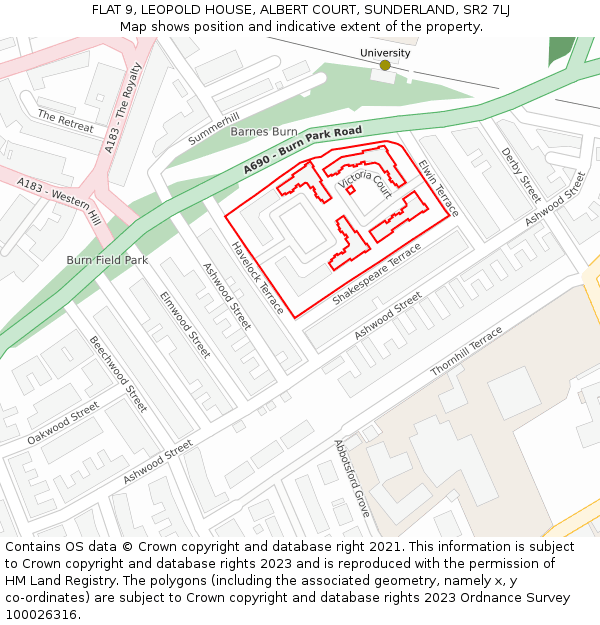 FLAT 9, LEOPOLD HOUSE, ALBERT COURT, SUNDERLAND, SR2 7LJ: Location map and indicative extent of plot