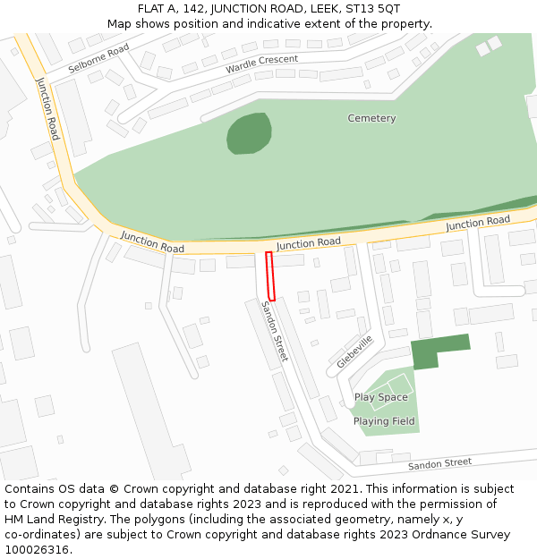 FLAT A, 142, JUNCTION ROAD, LEEK, ST13 5QT: Location map and indicative extent of plot