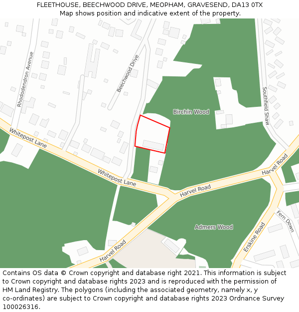 FLEETHOUSE, BEECHWOOD DRIVE, MEOPHAM, GRAVESEND, DA13 0TX: Location map and indicative extent of plot