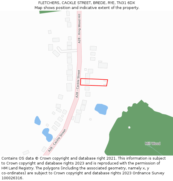 FLETCHERS, CACKLE STREET, BREDE, RYE, TN31 6DX: Location map and indicative extent of plot