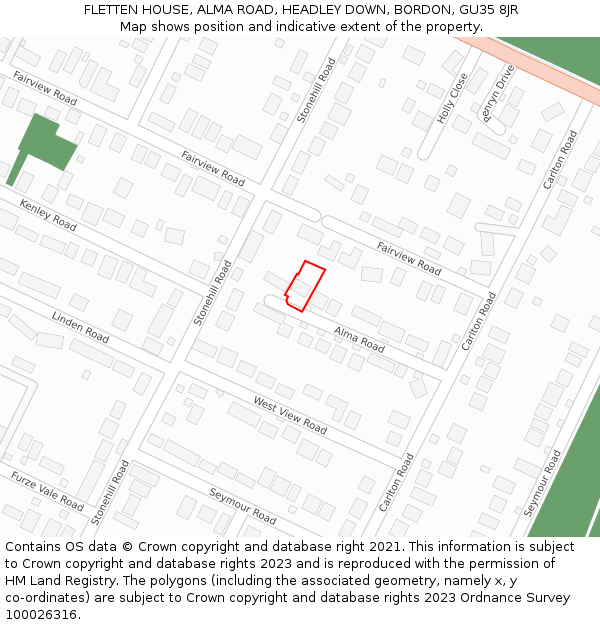 FLETTEN HOUSE, ALMA ROAD, HEADLEY DOWN, BORDON, GU35 8JR: Location map and indicative extent of plot