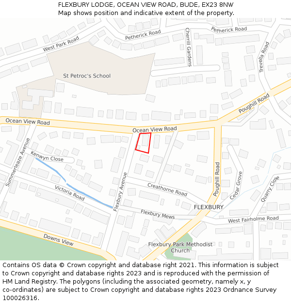 FLEXBURY LODGE, OCEAN VIEW ROAD, BUDE, EX23 8NW: Location map and indicative extent of plot