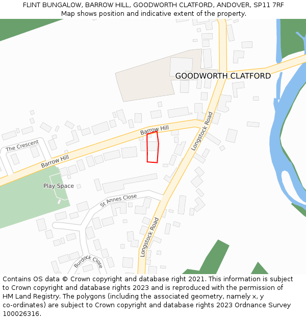 FLINT BUNGALOW, BARROW HILL, GOODWORTH CLATFORD, ANDOVER, SP11 7RF: Location map and indicative extent of plot