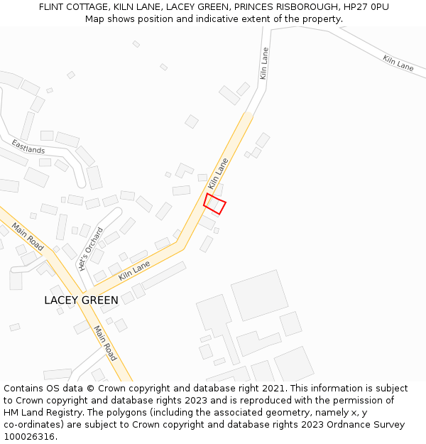 FLINT COTTAGE, KILN LANE, LACEY GREEN, PRINCES RISBOROUGH, HP27 0PU: Location map and indicative extent of plot