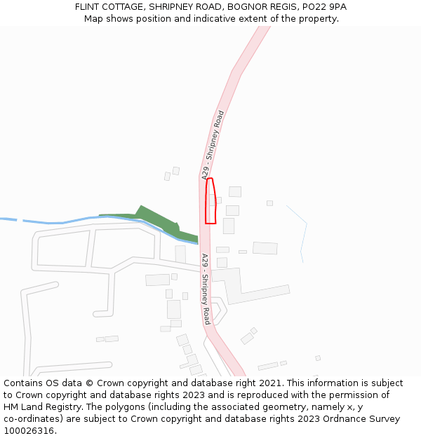 FLINT COTTAGE, SHRIPNEY ROAD, BOGNOR REGIS, PO22 9PA: Location map and indicative extent of plot