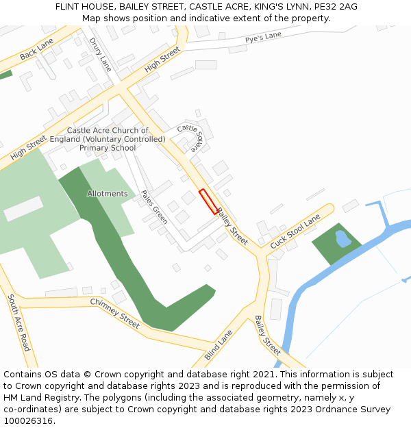 FLINT HOUSE, BAILEY STREET, CASTLE ACRE, KING'S LYNN, PE32 2AG: Location map and indicative extent of plot