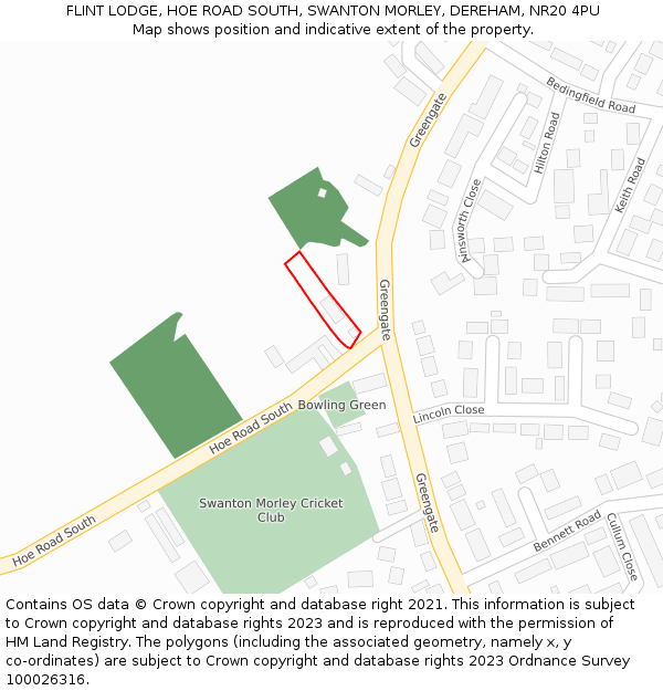 FLINT LODGE, HOE ROAD SOUTH, SWANTON MORLEY, DEREHAM, NR20 4PU: Location map and indicative extent of plot