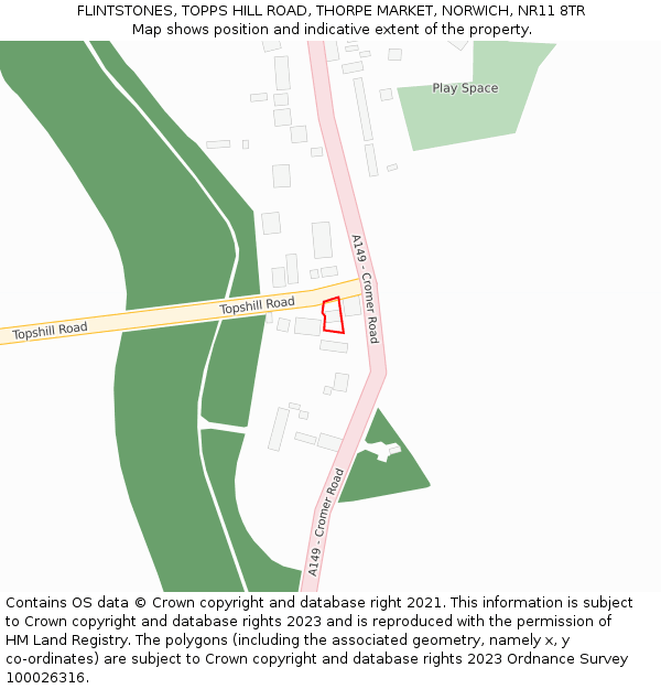 FLINTSTONES, TOPPS HILL ROAD, THORPE MARKET, NORWICH, NR11 8TR: Location map and indicative extent of plot