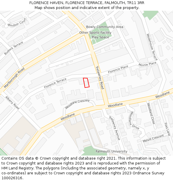 FLORENCE HAVEN, FLORENCE TERRACE, FALMOUTH, TR11 3RR: Location map and indicative extent of plot