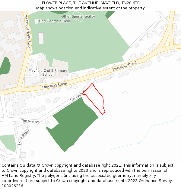 FLOWER PLACE, THE AVENUE, MAYFIELD, TN20 6TR: Location map and indicative extent of plot