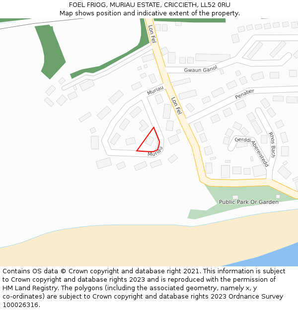 FOEL FRIOG, MURIAU ESTATE, CRICCIETH, LL52 0RU: Location map and indicative extent of plot