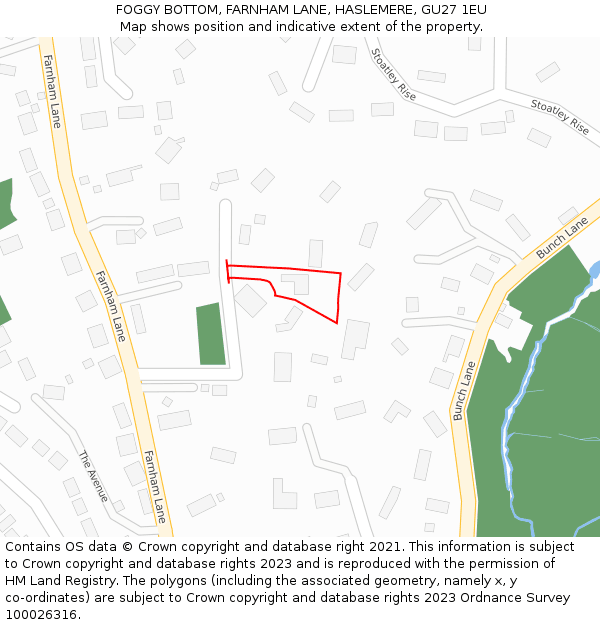 FOGGY BOTTOM, FARNHAM LANE, HASLEMERE, GU27 1EU: Location map and indicative extent of plot