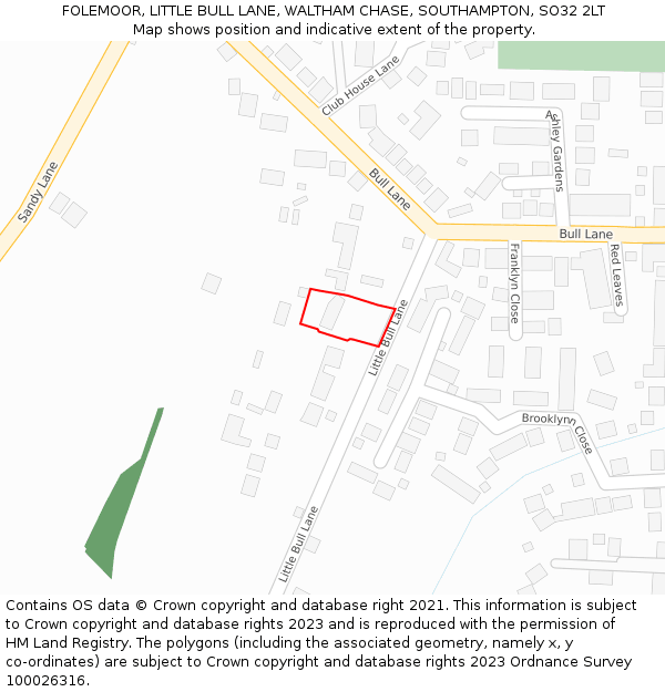 FOLEMOOR, LITTLE BULL LANE, WALTHAM CHASE, SOUTHAMPTON, SO32 2LT: Location map and indicative extent of plot