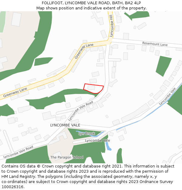 FOLLIFOOT, LYNCOMBE VALE ROAD, BATH, BA2 4LP: Location map and indicative extent of plot