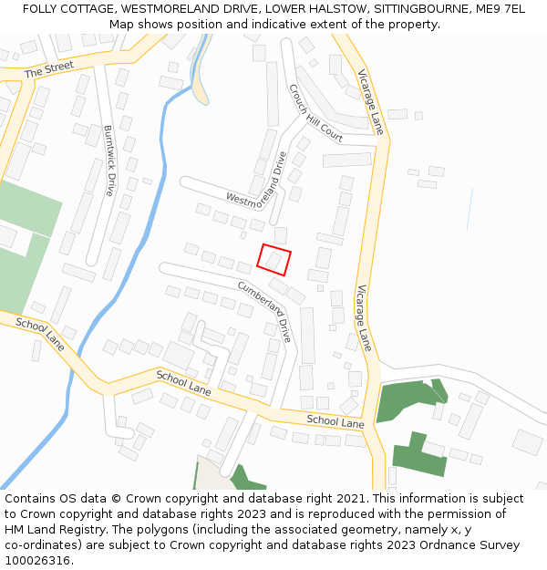 FOLLY COTTAGE, WESTMORELAND DRIVE, LOWER HALSTOW, SITTINGBOURNE, ME9 7EL: Location map and indicative extent of plot