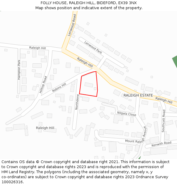 FOLLY HOUSE, RALEIGH HILL, BIDEFORD, EX39 3NX: Location map and indicative extent of plot