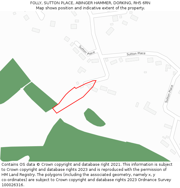 FOLLY, SUTTON PLACE, ABINGER HAMMER, DORKING, RH5 6RN: Location map and indicative extent of plot