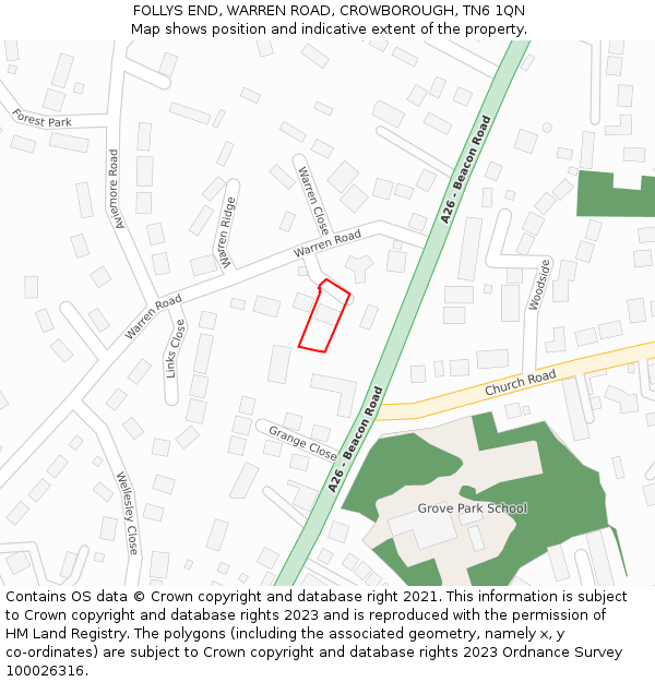 FOLLYS END, WARREN ROAD, CROWBOROUGH, TN6 1QN: Location map and indicative extent of plot