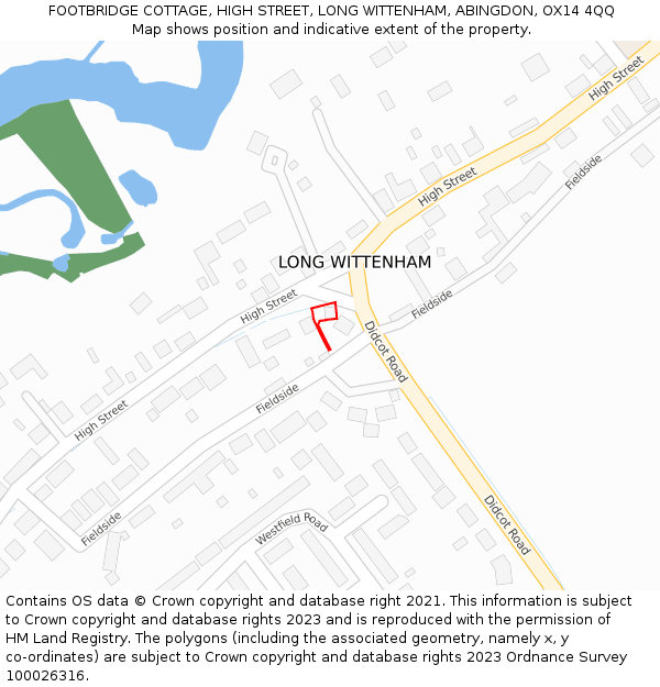 FOOTBRIDGE COTTAGE, HIGH STREET, LONG WITTENHAM, ABINGDON, OX14 4QQ: Location map and indicative extent of plot