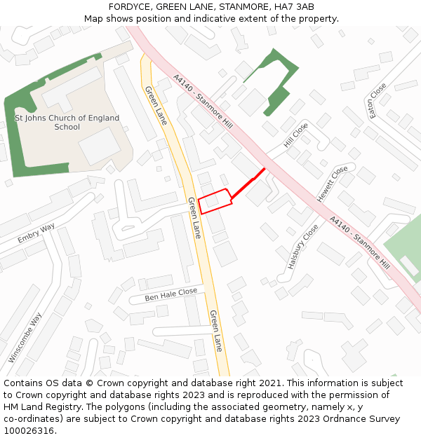 FORDYCE, GREEN LANE, STANMORE, HA7 3AB: Location map and indicative extent of plot