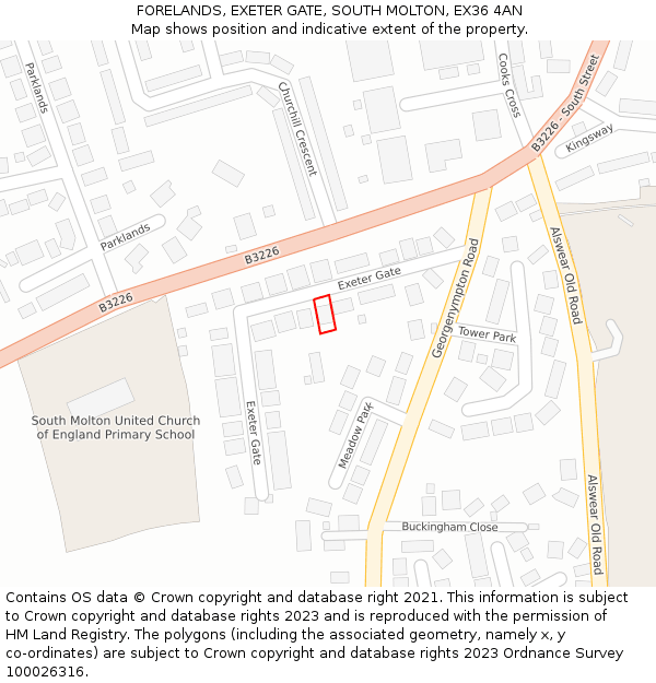 FORELANDS, EXETER GATE, SOUTH MOLTON, EX36 4AN: Location map and indicative extent of plot