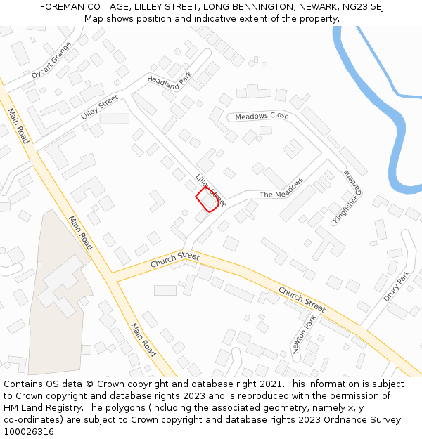 FOREMAN COTTAGE, LILLEY STREET, LONG BENNINGTON, NEWARK, NG23 5EJ: Location map and indicative extent of plot