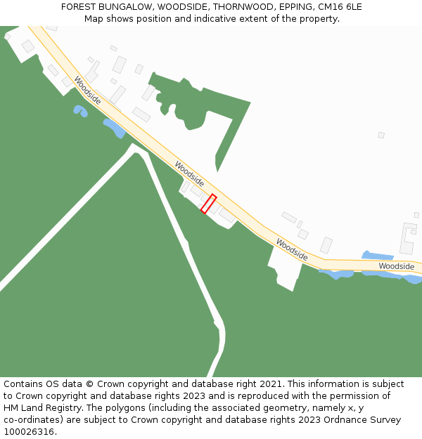 FOREST BUNGALOW, WOODSIDE, THORNWOOD, EPPING, CM16 6LE: Location map and indicative extent of plot