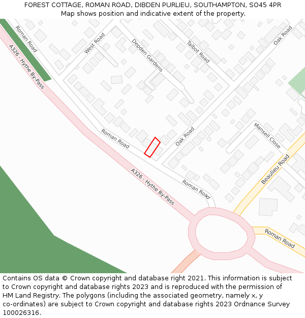 FOREST COTTAGE, ROMAN ROAD, DIBDEN PURLIEU, SOUTHAMPTON, SO45 4PR: Location map and indicative extent of plot