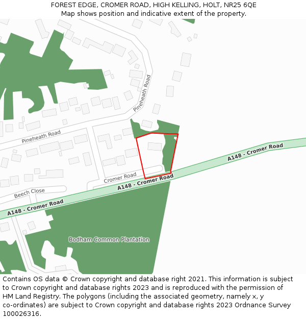 FOREST EDGE, CROMER ROAD, HIGH KELLING, HOLT, NR25 6QE: Location map and indicative extent of plot