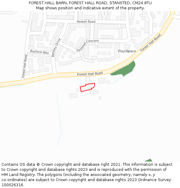 FOREST HALL BARN, FOREST HALL ROAD, STANSTED, CM24 8TU: Location map and indicative extent of plot