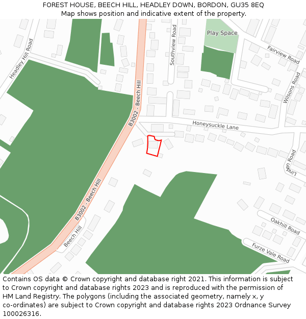 FOREST HOUSE, BEECH HILL, HEADLEY DOWN, BORDON, GU35 8EQ: Location map and indicative extent of plot