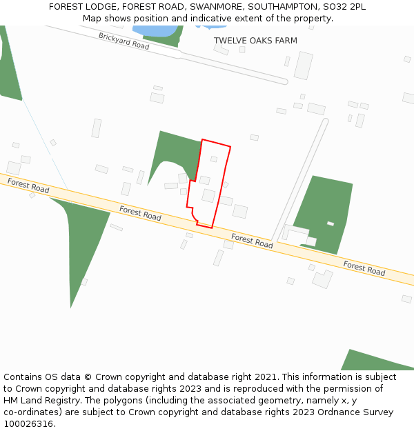 FOREST LODGE, FOREST ROAD, SWANMORE, SOUTHAMPTON, SO32 2PL: Location map and indicative extent of plot