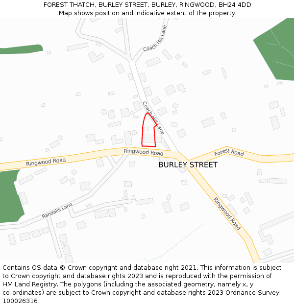 FOREST THATCH, BURLEY STREET, BURLEY, RINGWOOD, BH24 4DD: Location map and indicative extent of plot