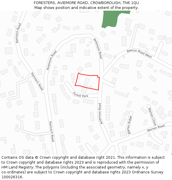 FORESTERS, AVIEMORE ROAD, CROWBOROUGH, TN6 1QU: Location map and indicative extent of plot