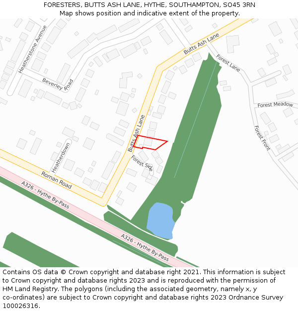 FORESTERS, BUTTS ASH LANE, HYTHE, SOUTHAMPTON, SO45 3RN: Location map and indicative extent of plot