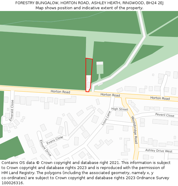 FORESTRY BUNGALOW, HORTON ROAD, ASHLEY HEATH, RINGWOOD, BH24 2EJ: Location map and indicative extent of plot