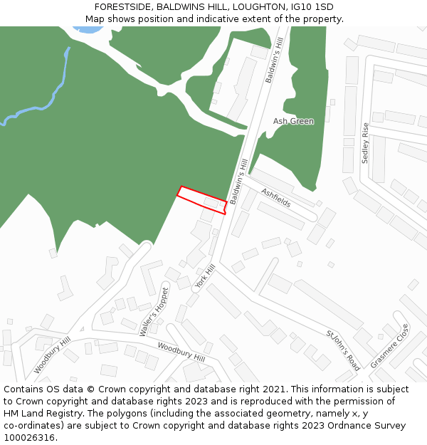 FORESTSIDE, BALDWINS HILL, LOUGHTON, IG10 1SD: Location map and indicative extent of plot