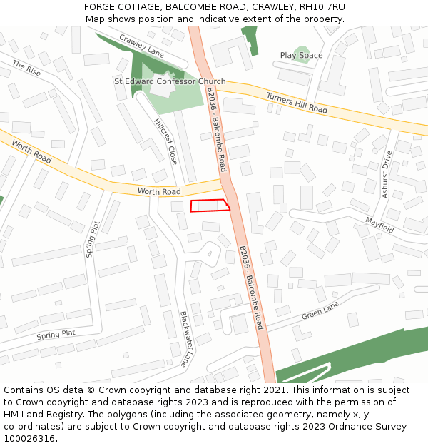 FORGE COTTAGE, BALCOMBE ROAD, CRAWLEY, RH10 7RU: Location map and indicative extent of plot